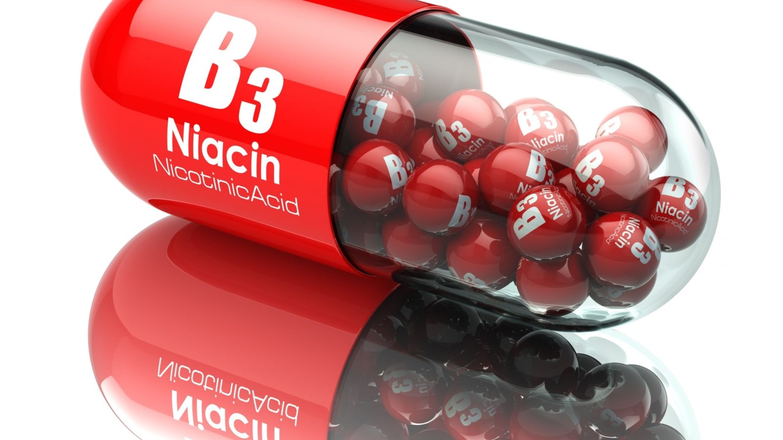 Vitamin B3 capsule. Pill with Niacin or nicotinic acid.