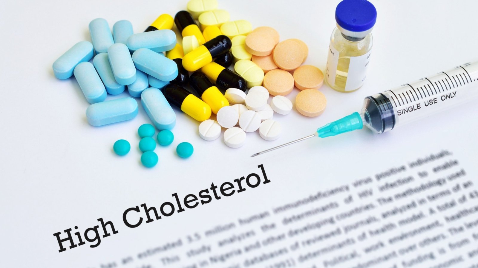 An image of different types of drugs for the treatment of high cholesterol.