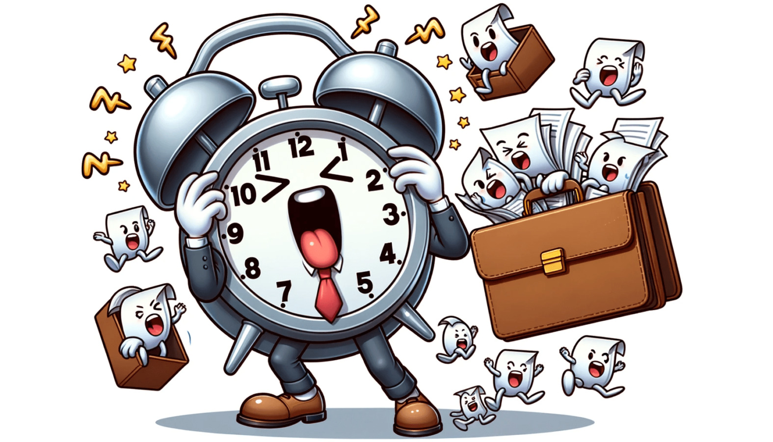 An illustration of a human clock representing the challenges of new job anxiety.